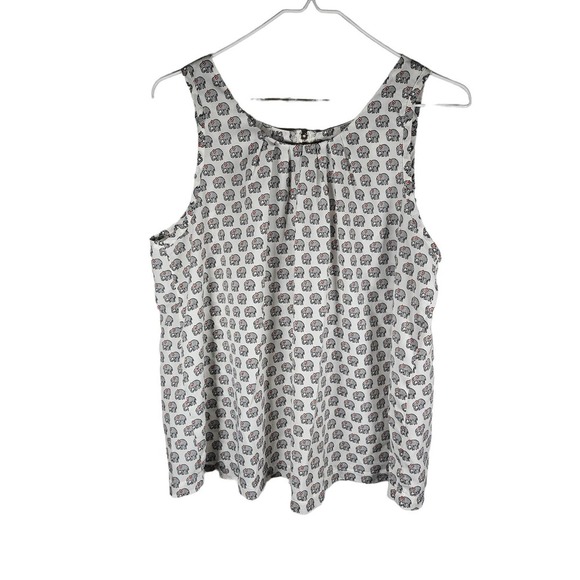 L.A Soul Womens Tank Blouse Elephants Back Zip White Black Red Large - Picture 1 of 6